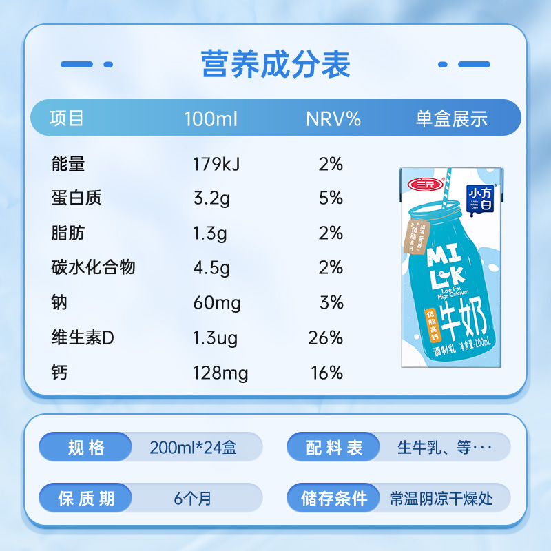 SANYUAN 三元 小方白 低脂高钙牛奶 40.75元