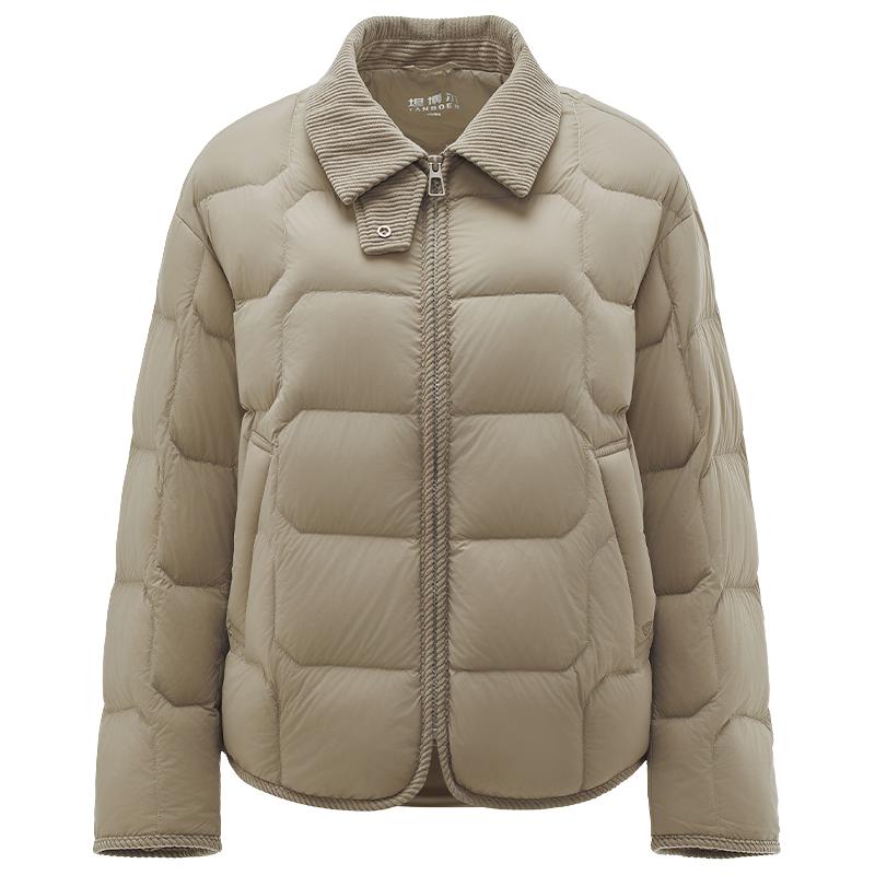 坦博尔 爆款升级 2024年新款衬衫领饼干羽绒服女轻薄短款外套TBF330226D 359元