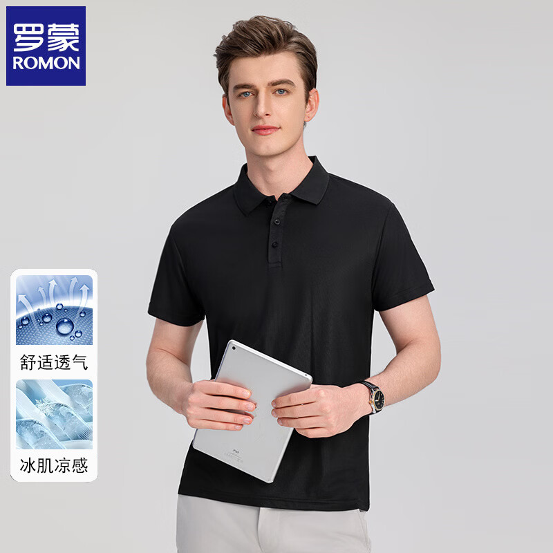 罗蒙 冰丝短袖t恤男士 黑色 L (建议体重110-120斤) 49元（需用券）