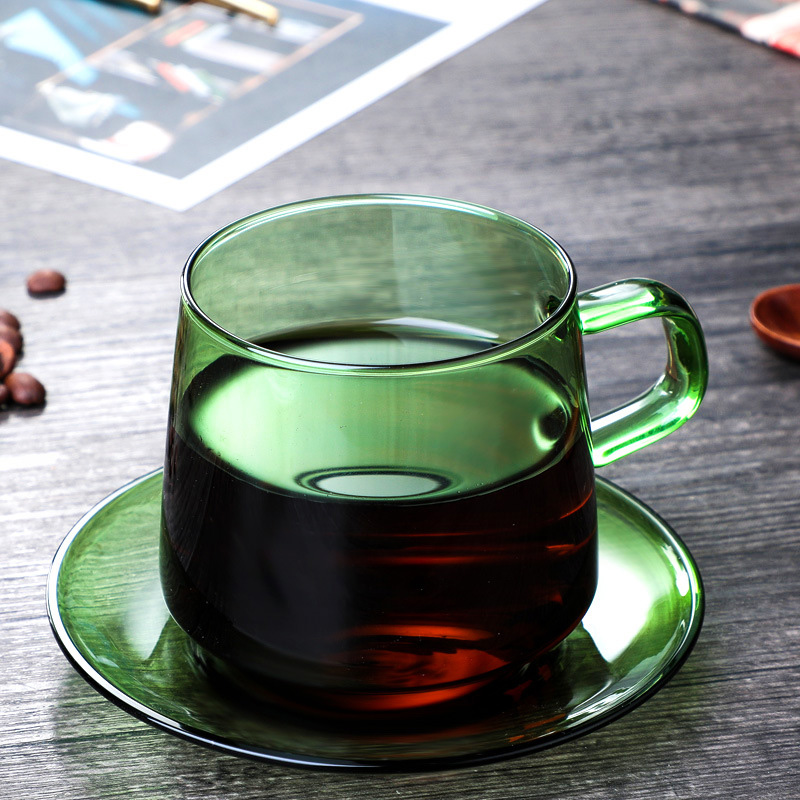 五家务 创意北欧琥珀色玻璃咖啡杯套装带把早餐杯女精致茶杯水杯 9.1元