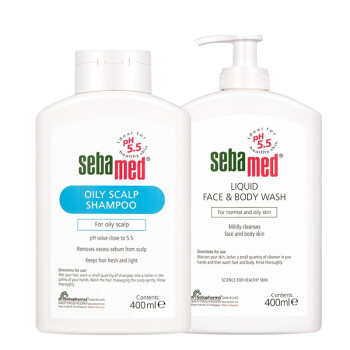 sebamed 施巴 沐浴露洗发水套装控油洗发露400ml+洁肤沐浴露400ml清爽去油洁净 1