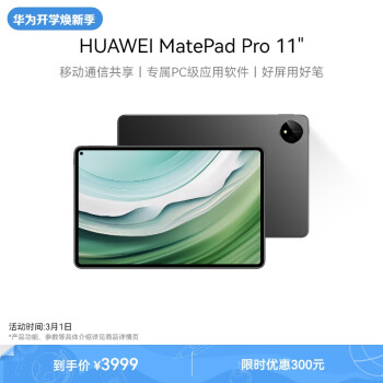 HUAWEI 华为 MatePad Pro 11英寸平板电脑 12+256GB WIFI 曜金黑 ￥3899