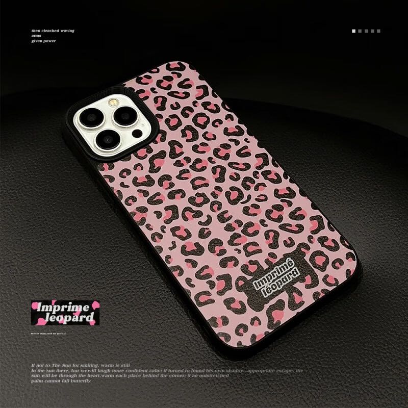 FlowerPig 粉色豹纹苹果手机壳14promax欧美辣妹11适用iPhone13皮纹15promax 黑色 黑