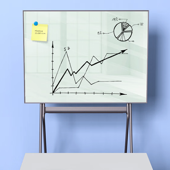 得力 芭蕾支架玻璃白板 120*90cm稳固型磁性钢化玻璃带架子白板办公会议写字