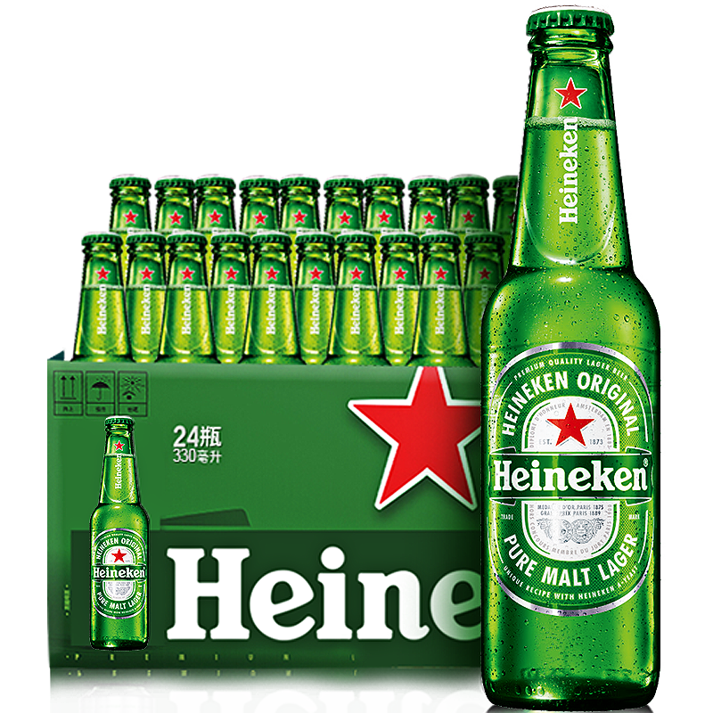 Heineken喜力 啤酒 经典风味啤酒 整箱装 全麦酿造 原麦汁浓度≥11.4°P 330mL 24瓶 149.1元（京豆后142.11元）