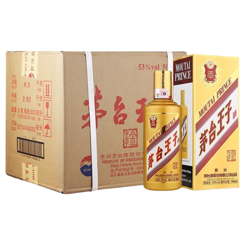 茅台 MOUTAI 金王子 53%vol 酱香型白酒 500ml*6瓶 1003元