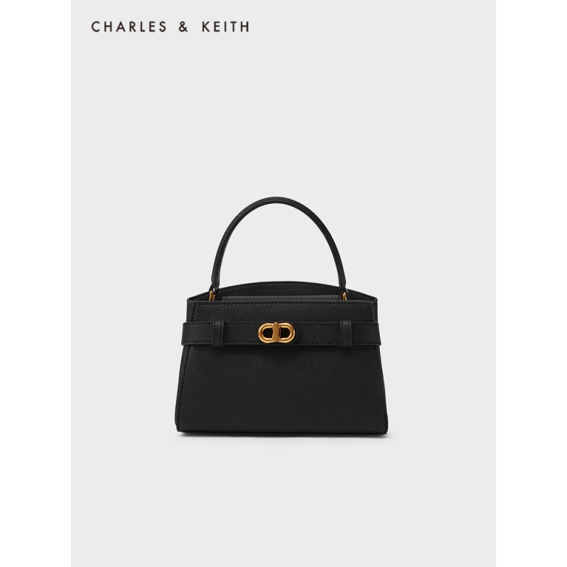 CHARLES & KEITH 金属扣带饰手提包 CK2-50270880 Black黑色 S 469元