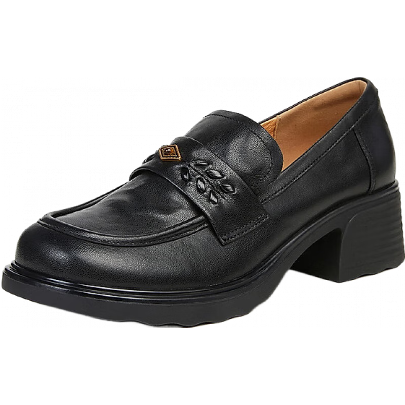 百丽 复古流苏羊皮抓皱乐福鞋女2026春新柔软粗跟通勤单鞋B2988AA6 黑色 34 469