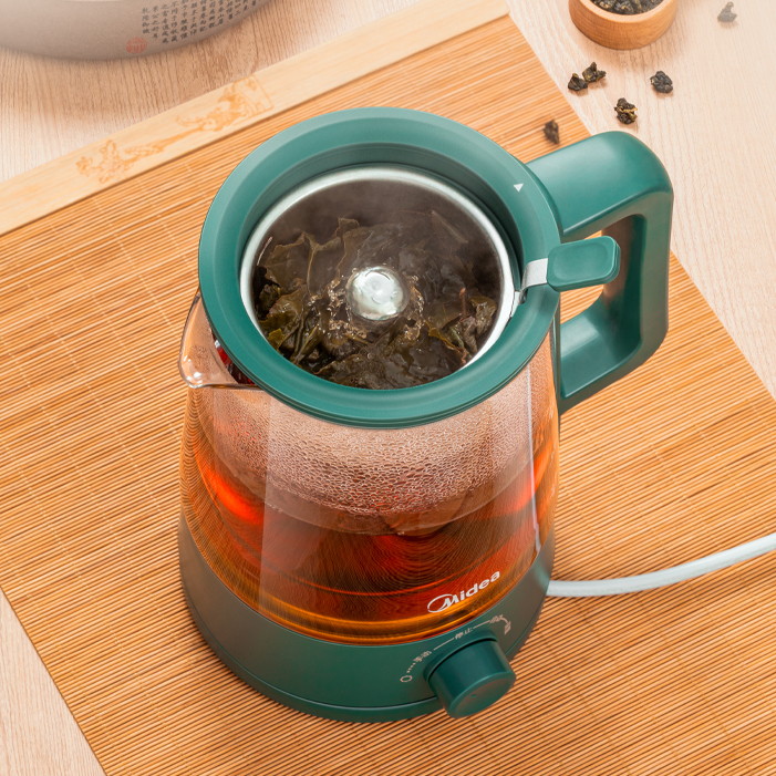 Midea 美的 养生壶智能复古喷淋式煮茶器煮茶壶1L 电热水壶迷你玻璃花茶壶养