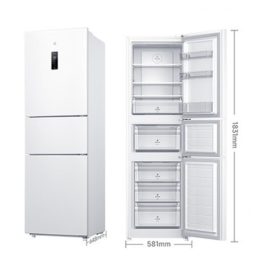 MIJIA 米家 小米256升变频一级风冷无霜三门小型家用电冰箱 超薄小占地白色