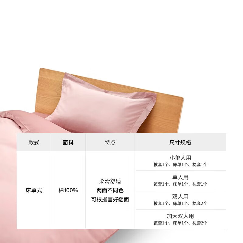 MUJI 無印良品 棉缎纹被套套装 全棉纯棉床上用品四件套 粉色 加大双人用 1.8