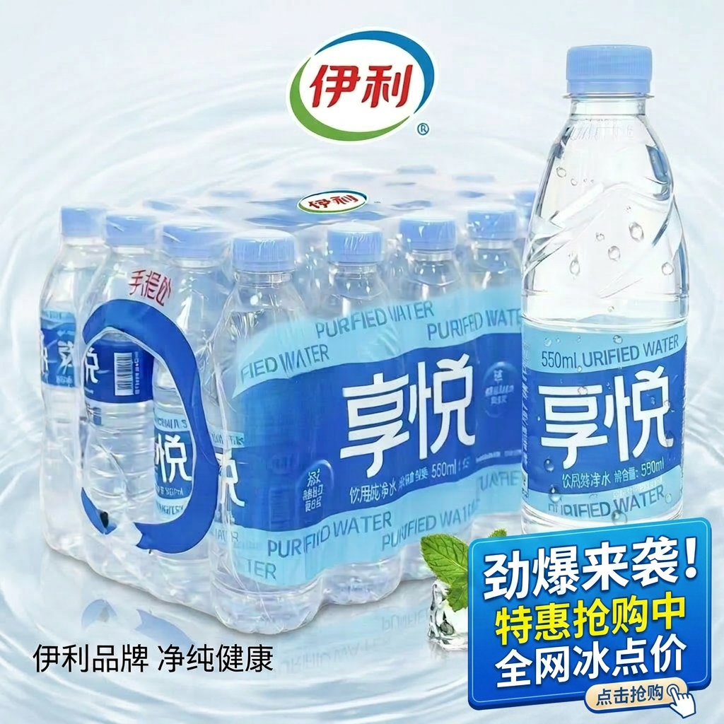 伊利 享悦 饮用纯净水 550ml×12瓶 仅0.58元/瓶（共6.9元）