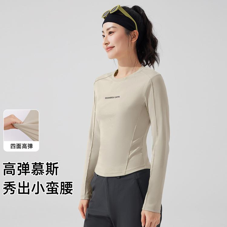 拓路者 小个子秋季长袖T恤休闲运动体恤高弹显瘦针织百搭个性套头女上衣 8