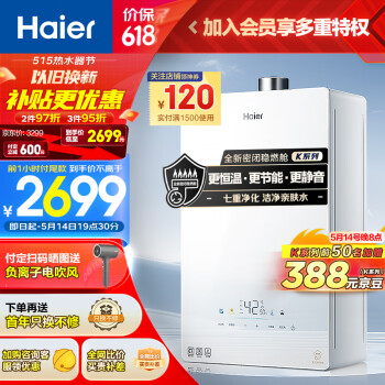 Haier 海尔 K系列 JSQ31-16KE5FXPGU1 变频水伺服 燃气热水器 16L ￥2428.2