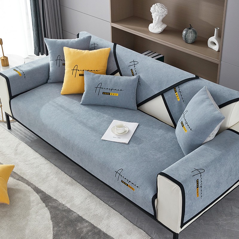 CHERISHES LIFE 钟爱一生 刺绣雪尼尔沙发垫套装四季通用沙发罩套字母完美-高