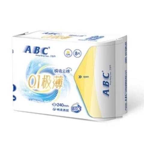 ABC 瞬吸云棉0.1极薄日用卫生巾 240mm*8片（多款可任选，日夜用同价） 4.33元