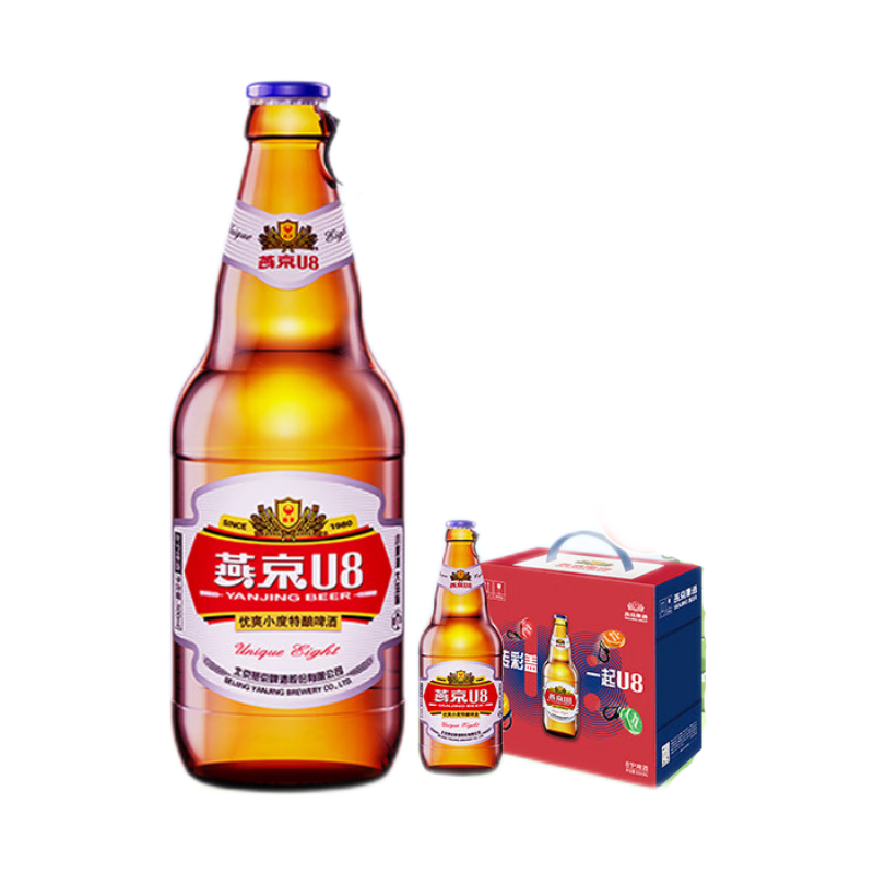 PLUS会员、需首购：燕京啤酒 U8小度酒 8度啤酒 礼盒装 500ml*6瓶 32.55元