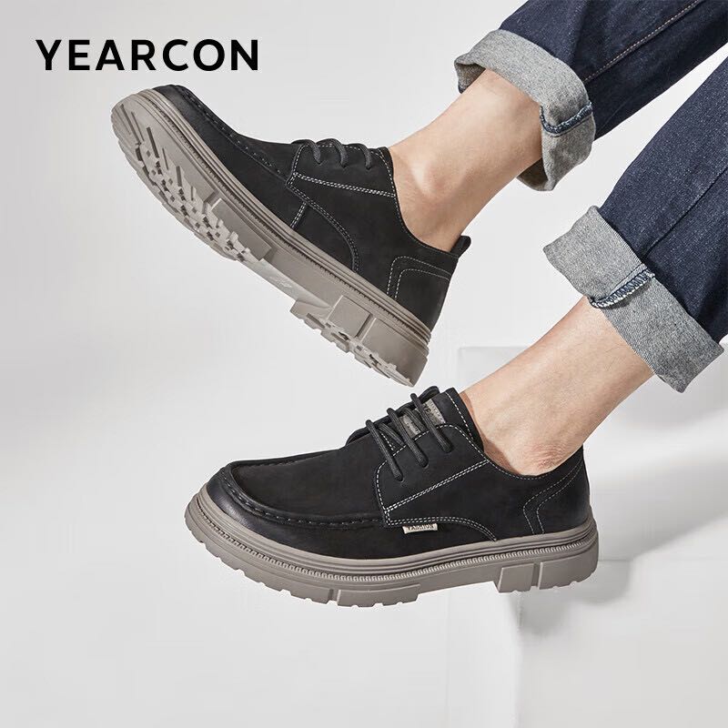 YEARCON 意尔康 男鞋厚底商务休闲鞋复古时尚单鞋97777W 黑色 40 539.9元