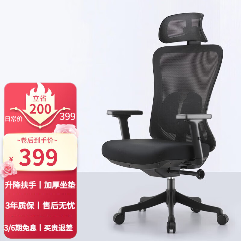 菲迪-至成 人体工学椅电脑椅子 F182-01-黑+海绵座垫 ￥294.21
