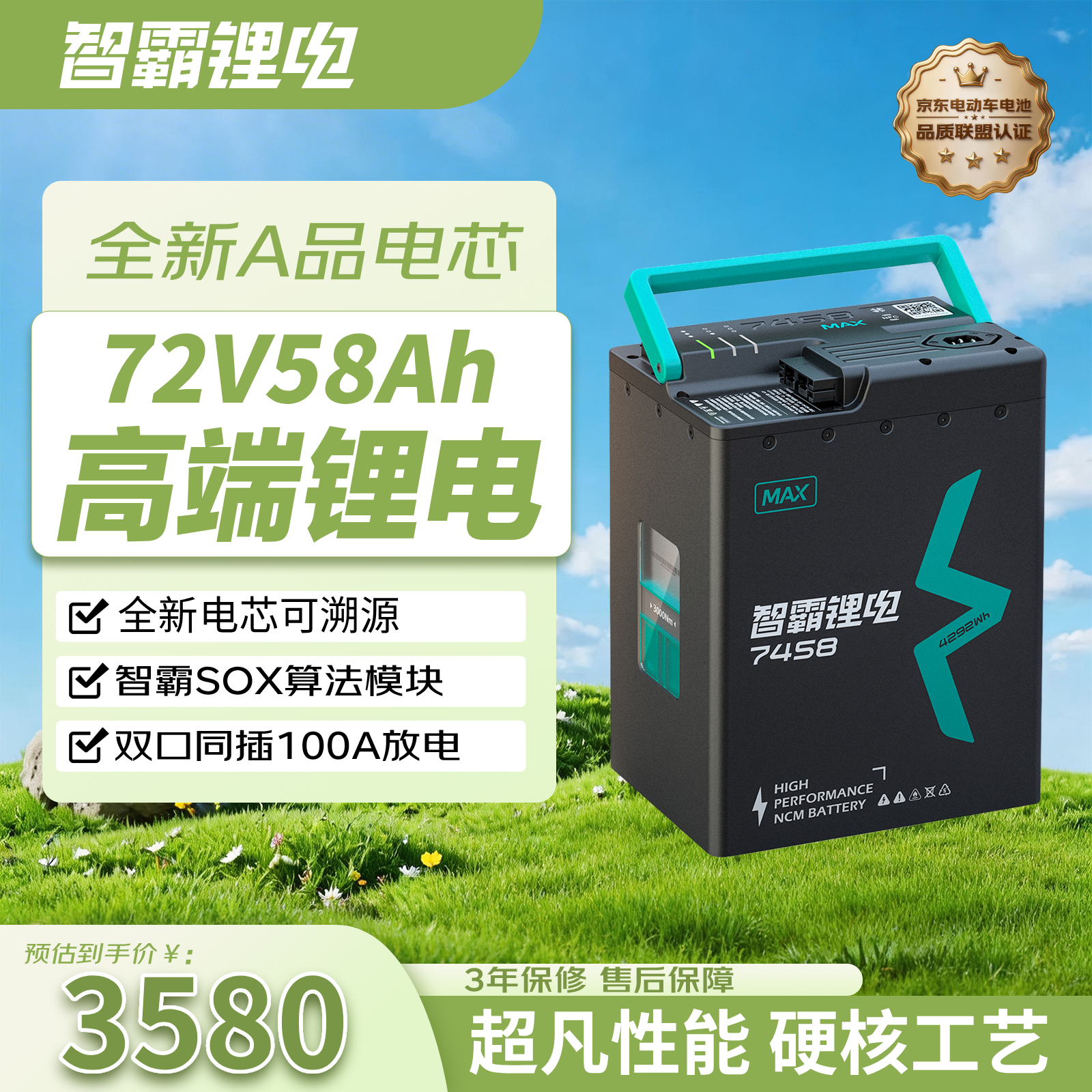 智霸 72V58Ah 电动车锂电池 3580.2元