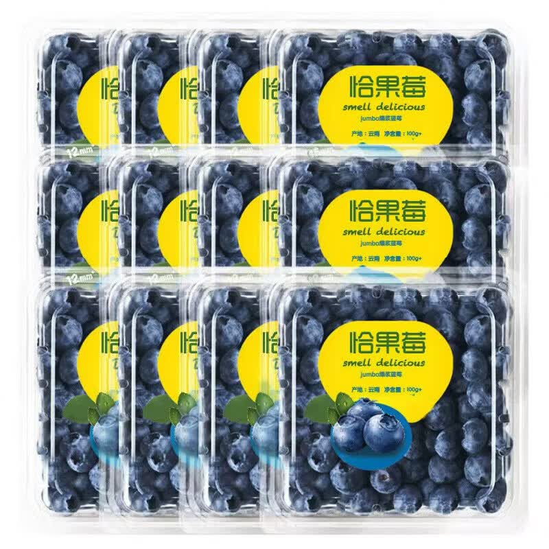 京满福 云南花香蓝莓 12盒装单果15mm+ 净重100-125g/盒 34.8元（需用券）