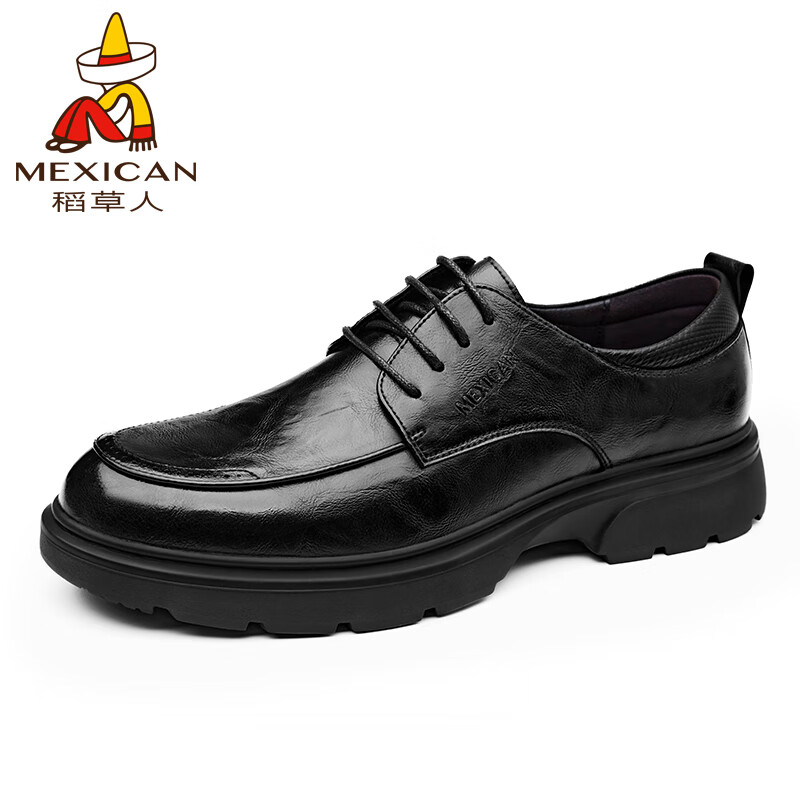 Mexican 稻草人 商务休闲鞋男士牛皮鞋男正装鞋德比鞋 111D81202 黑色 40 144元