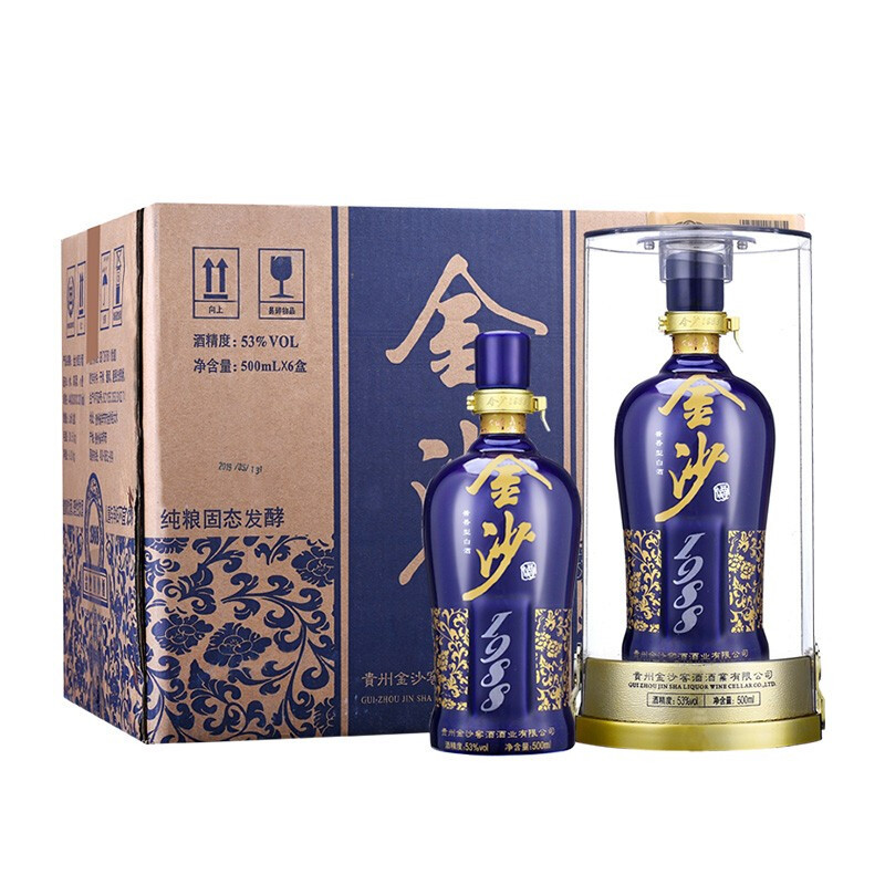 金沙 回沙酒蓝钻1988 53%vol 酱香型白酒 500mL*6瓶 2198元