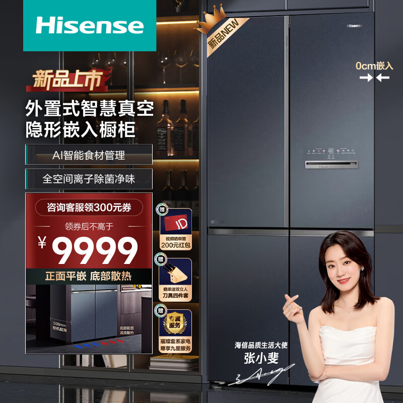 Hisense 海信 线下同款 503升十字双开门家用电冰箱 超大容量 一级能效 风冷无