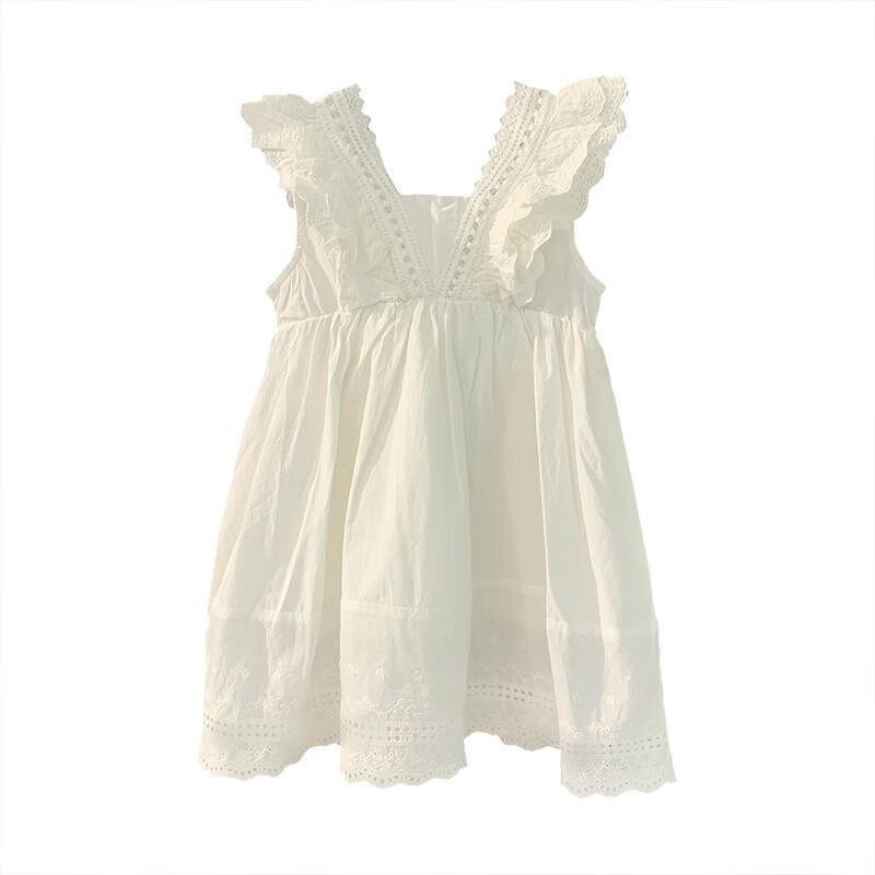 勾花短袖连衣裙 夏新款洋气V领白色仙气连衣裙 44.8元（需用券）