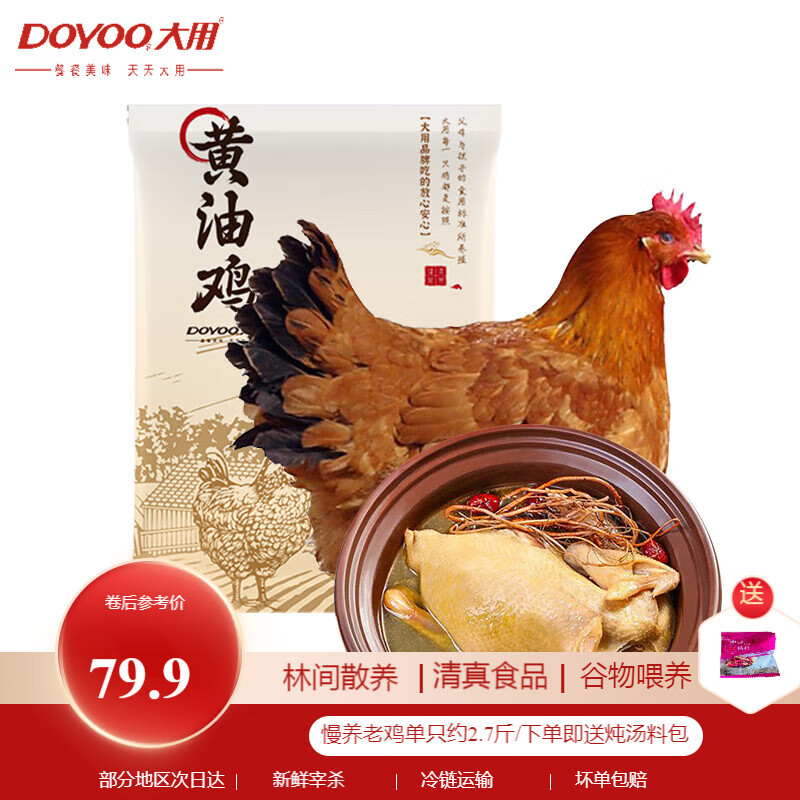 DOYOO 大用 农家散养黄油鸡2.7斤*2只（还有12元/只的烤鸡） 69.9元（需用券）