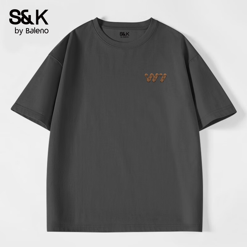 班尼路 S&K系列oversize风圆领短袖男夏季纯棉柔软舒适清爽透气T恤 -中灰#PB变