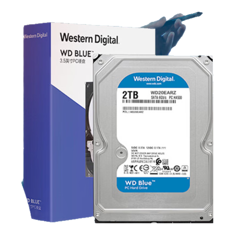 plus：西部数据 台式机机械硬盘 WD Blue 西数蓝盘 2TB CMR垂直 5400转 64MB SATA (WD20