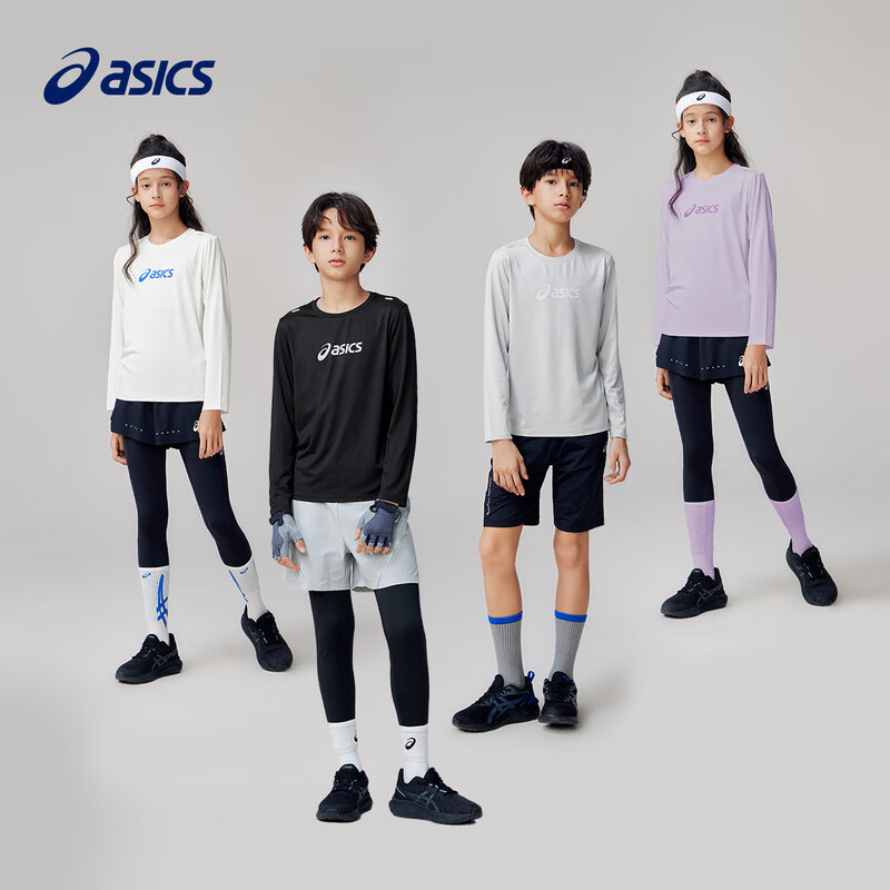 ASICS 亚瑟士 童装25年春季长袖针织T恤儿童吸湿速干高弹运动内搭 001黑色 飓