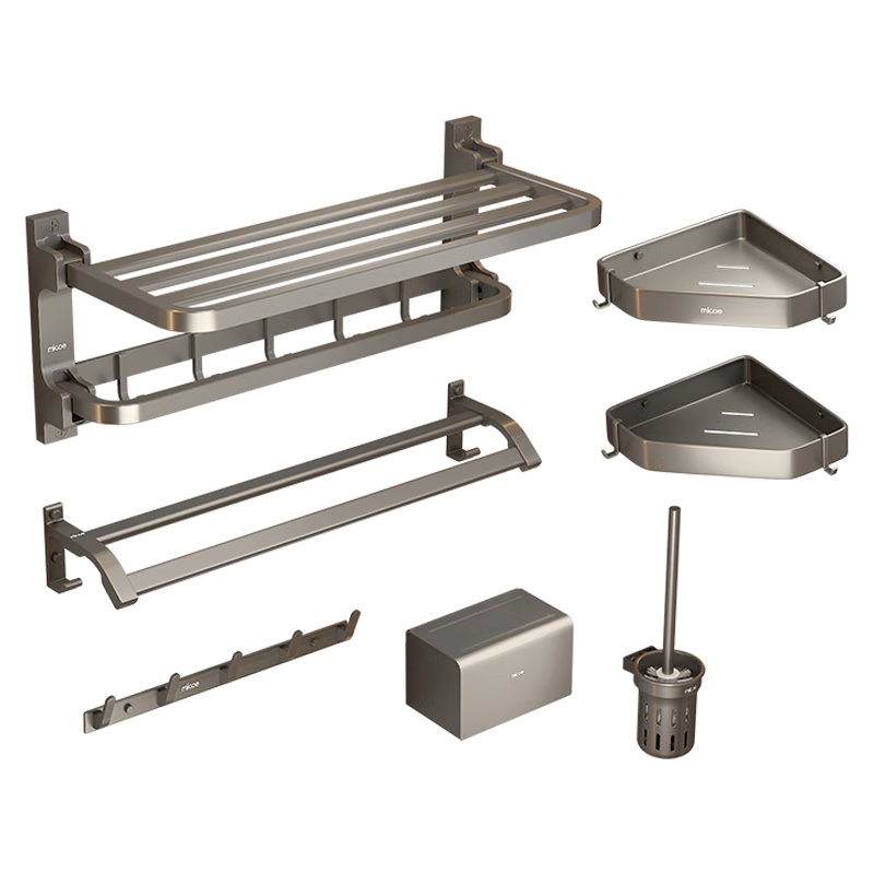 限地区、PLUS会员：（MICOE）四季沐歌 卫生间置物架枪灰色毛巾架太空铝折叠