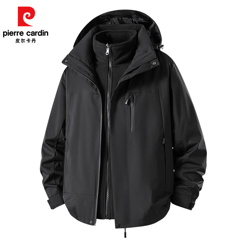 皮尔·卡丹 皮尔卡丹三合一冲锋衣可卸帽秋冬户外加厚防风防水冲锋衣男女