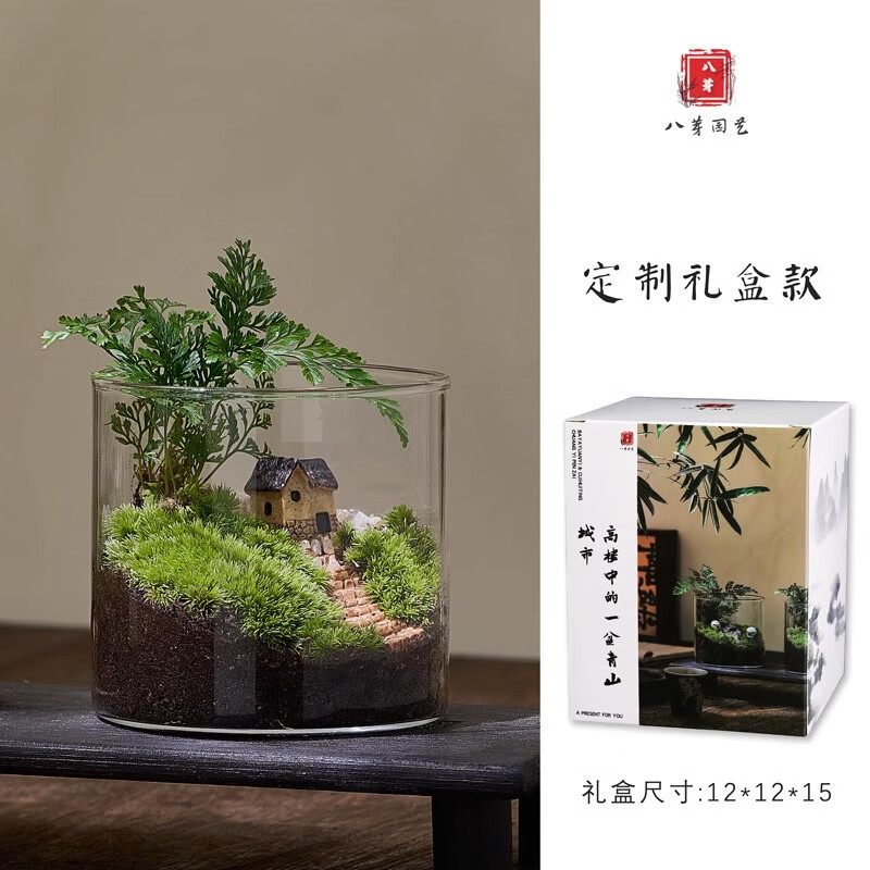 八芽 山野人家A款苔藓微型景观盆栽 玻璃杯礼盒装 13.66元