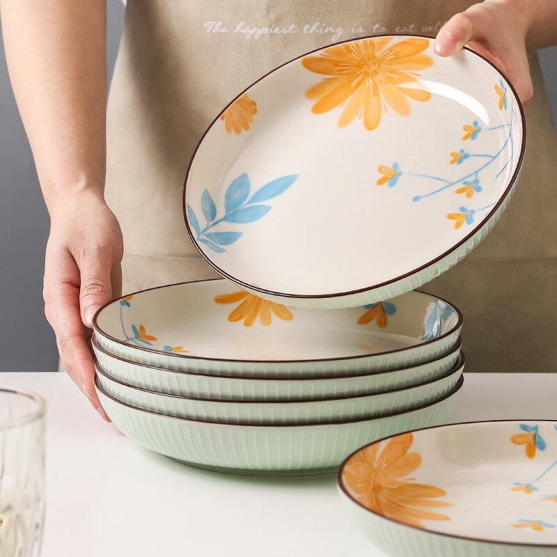 KAWASIMAYA 川岛屋 盘子菜盘家用2024新款陶瓷碗碟餐具套装碟子特别好看的餐盘 8英寸圆盘(10个装) 94.9元（需买2件，共189.8元）
