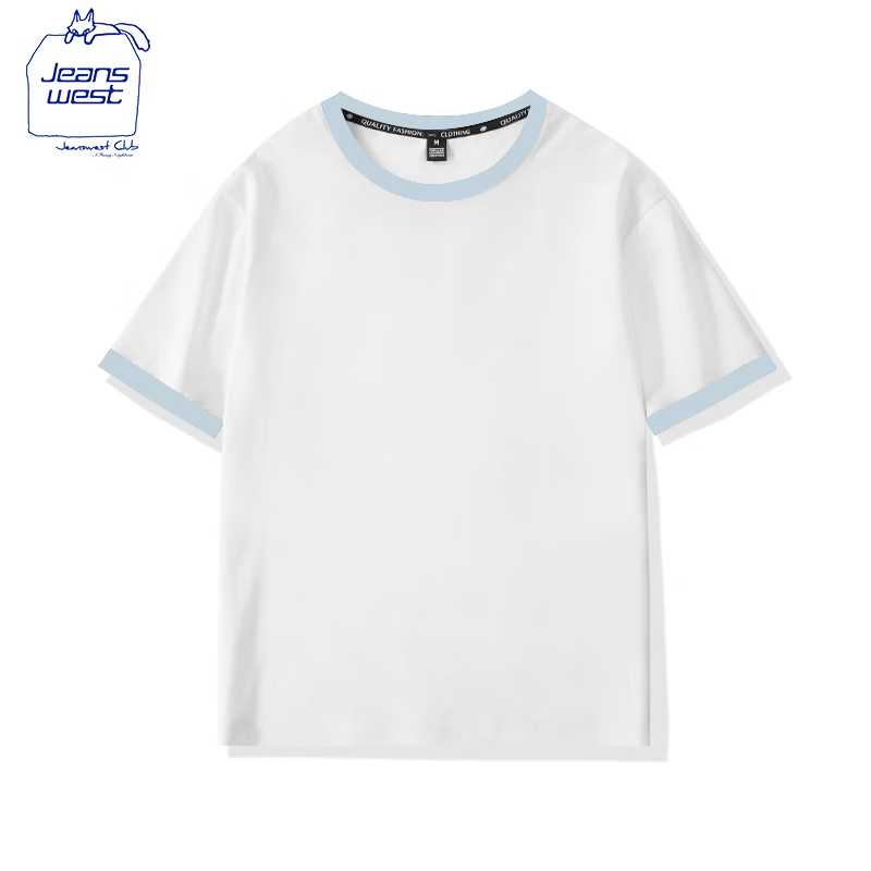 Plus会员:JEANSWEST CLUB真维斯纯棉撞色T恤女短袖显瘦修身上衣宽松半袖时尚百搭学生上衣 29.4元