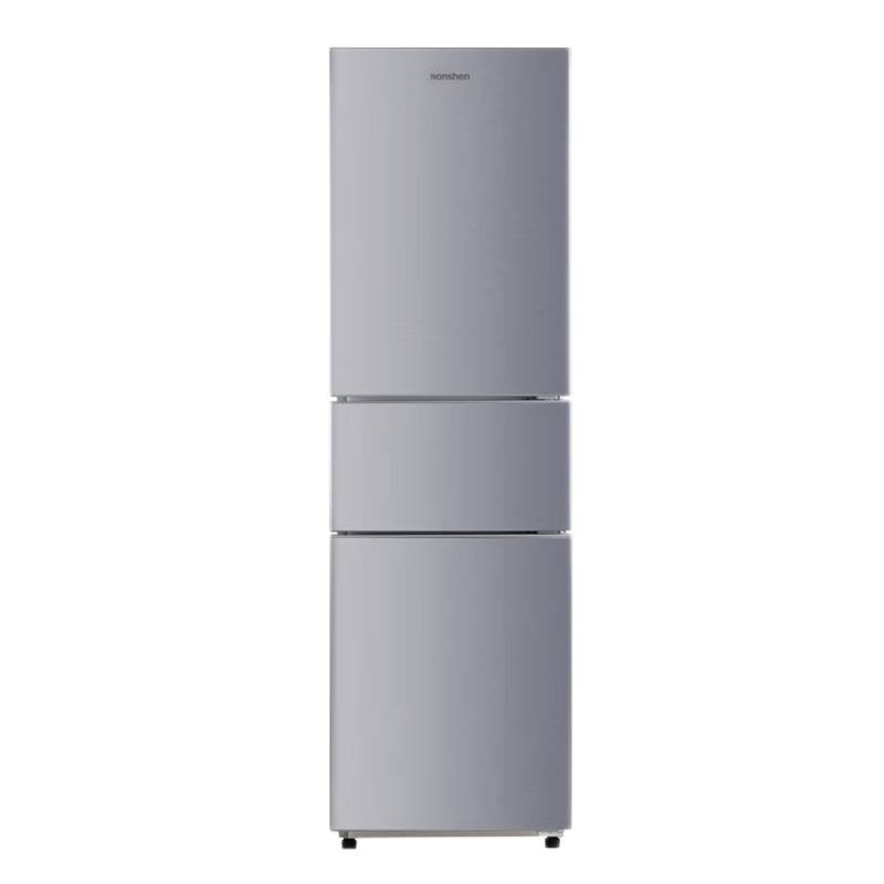 PLUS会员: 容声（Ronshen）218升三门小型电冰箱银色中门软冷冻三温区保鲜节能