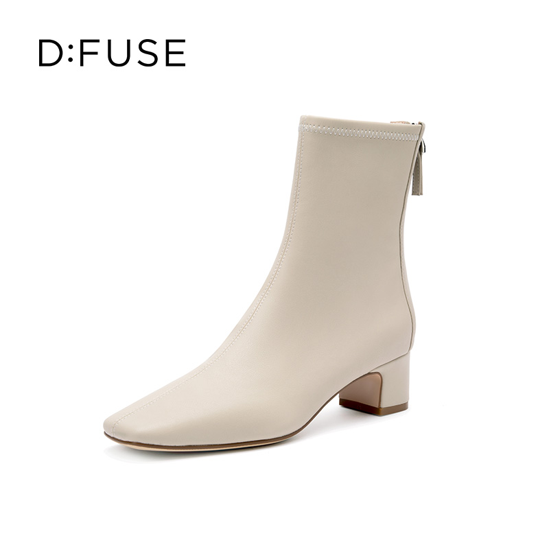 D:FUSE DFuse2021秋冬新款方头粗跟网红瘦瘦靴短靴女DF04116704 299元（需用券）