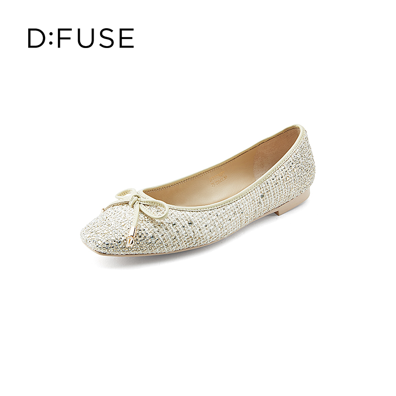 D:FUSE DFuse迪芙斯2023春季新款方头烫钻平底芭蕾舞鞋单鞋女DF31111020 297.25元（