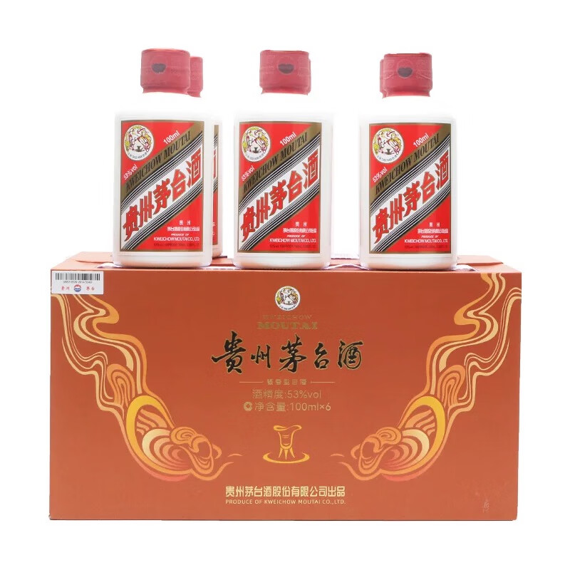 移动端、京东百亿补贴：茅台 MOUTAI 飞天 53%vol 酱香型白酒 100ml*6 礼盒装 1909.