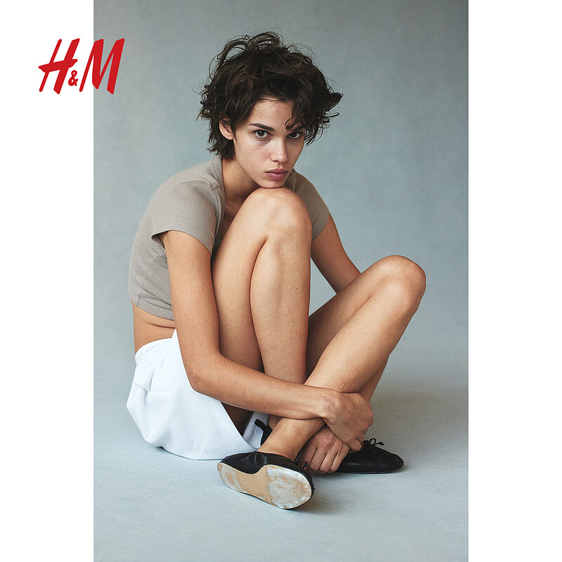 H&M HM 女装罗纹短T恤1212806 黑色 155/76A 37.05元