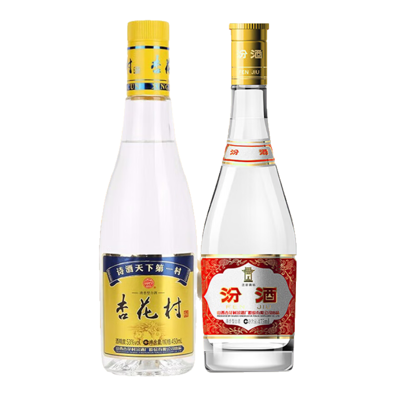 20点：汾酒 黄盖玻汾 53度 475ml+杏花村 黄盖金标 450ml 组合装 84.5元/件 包邮（