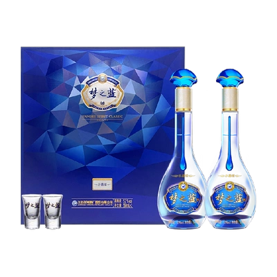 88VIP：洋河梦之蓝水晶版52度礼盒550ml*2瓶绵柔浓香型白酒 916.07元+淘金币27.98