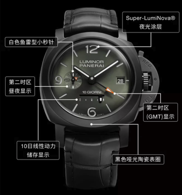 PANERAI 沛纳海 庐米诺系列 十日动储两地时陶瓷腕表 44MM PAM01483