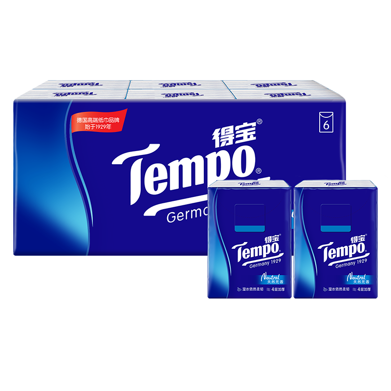 得宝Tempo 手帕纸 4层7片6包 5.95元