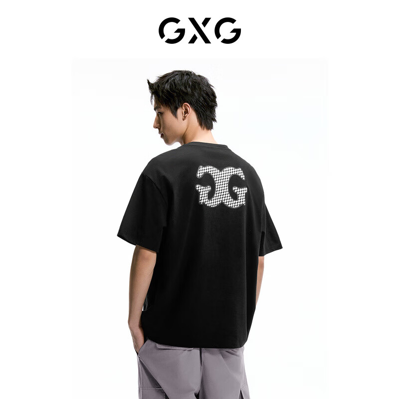 GXG 男装黑色精致绣花圆领短袖T恤男士24夏新 黑色 180/XL 59.31元（需用券）