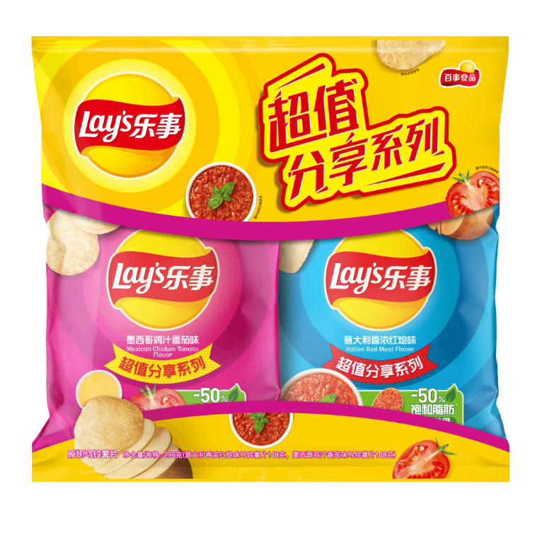 Lay's 乐事 组合包 番茄*2+红烩*2 148克*4包 27.9元