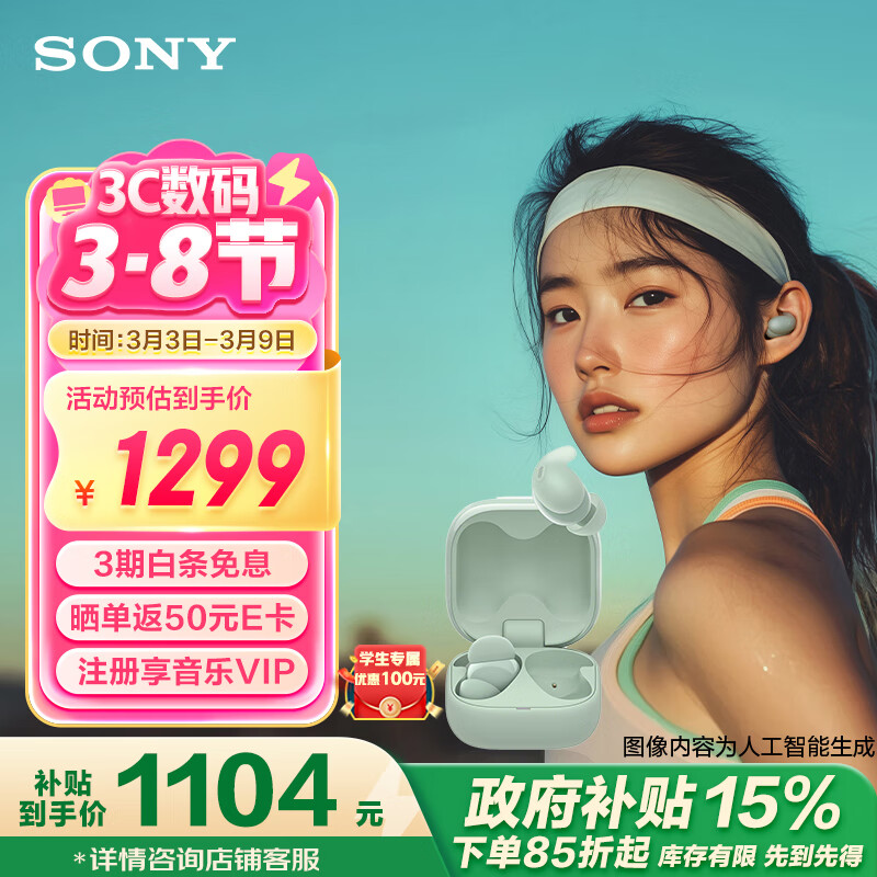 索尼 SONY LinkBuds Fit 入耳式真无线降噪蓝牙耳机 绿色 ￥1030.63